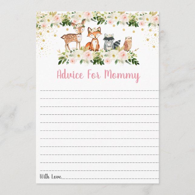 Pink Woodland Floral Baby Shower Advice Cards (Front)