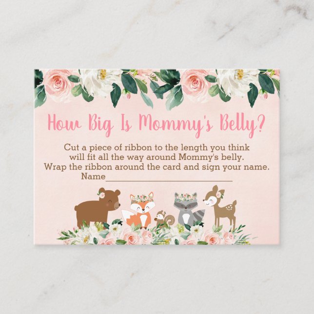 Pink Woodland Floral How Big Is Mummy's Belly Game Enclosure Card (Front)