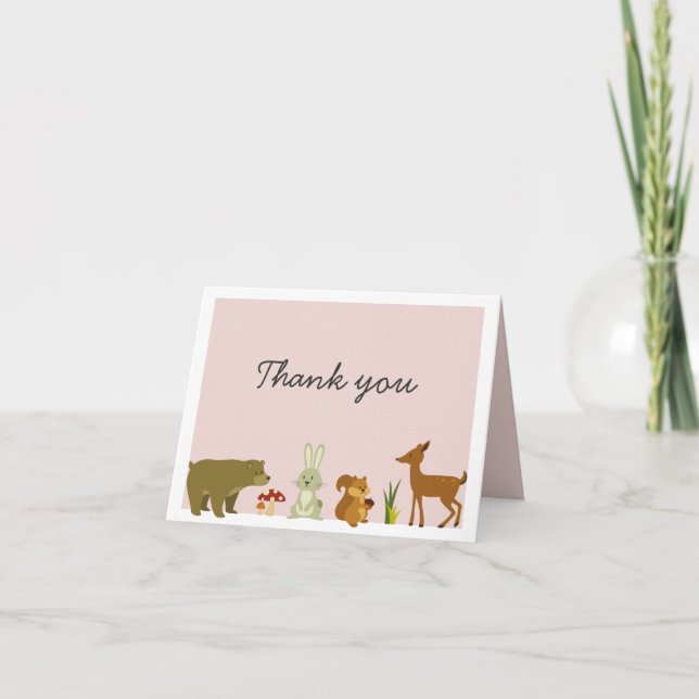 Pink woodland Friends Thank You card (Front)