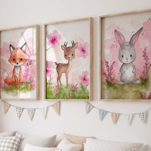 Pink Woodland Nursery Art Print Set