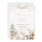 Pink Woodland Party Animals Birthday Invitation