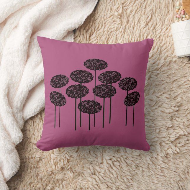 Pink Woodland Trees Throw Pillow (Blanket)