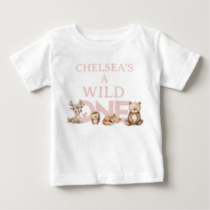 Pink Woodland Wild One 1st Birthday Baby T-Shirt