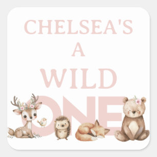 Pink Woodland Wild One 1st Birthday Square Sticker