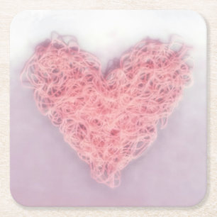 Pink Woollen Knitting Heart Paper Coaster