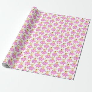 Pink woolly lamb baby giftwrap wrapping paper