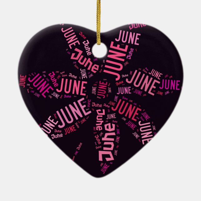 Pink Word Cloud June Flower Text Ceramic Tree Decoration (Back)