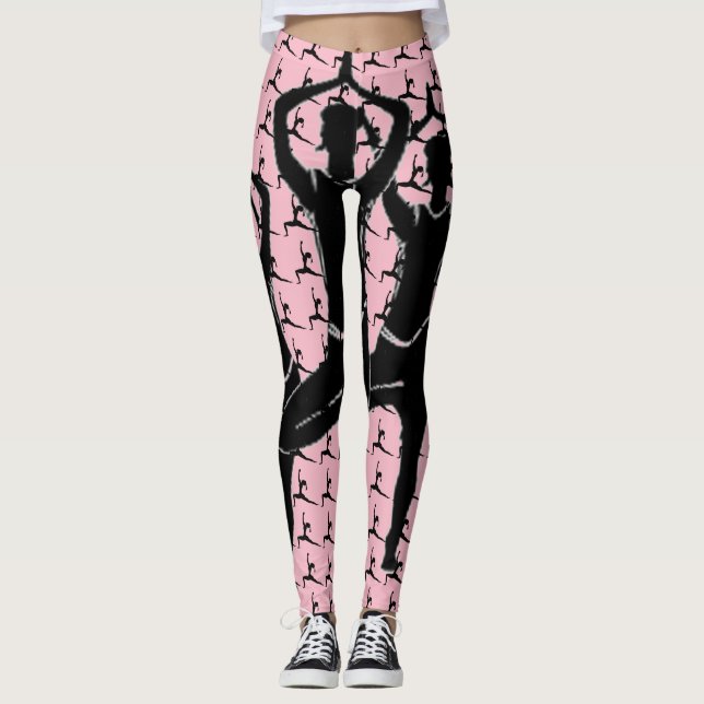 Pink Work It Yoga Pose Silhouette Leggings (Front)