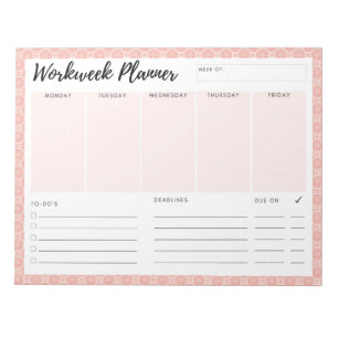 Pink Workweek Planner Notepad