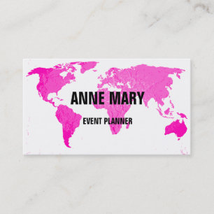 Pink World Map Abstract Art Wedding Colourful Business Card