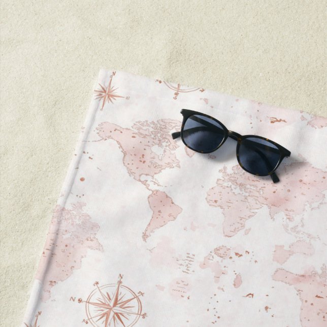 Pink World Map Beach Towel (In Situ)