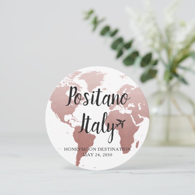 Pink World Map Destination Table Name Round Card (Standing Front)