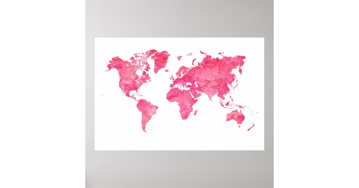 Pink World Map poster | Zazzle.co.uk