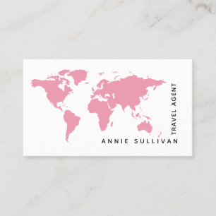 Pink World Map Travel Agent (on white option) Business Card
