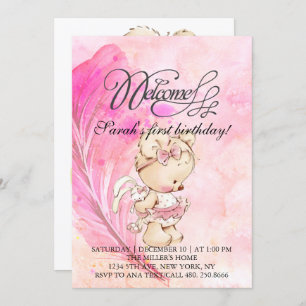 Pink world with magic feather, birthday for girls invitation