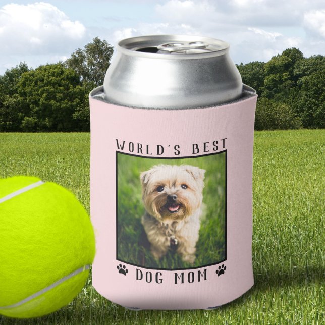 Pink World's Best Dog Mum Paw Prints Pet Photo Can Cooler (Pink World's Best Dog Mom Paw Prints Pet Photo Can Cooler)