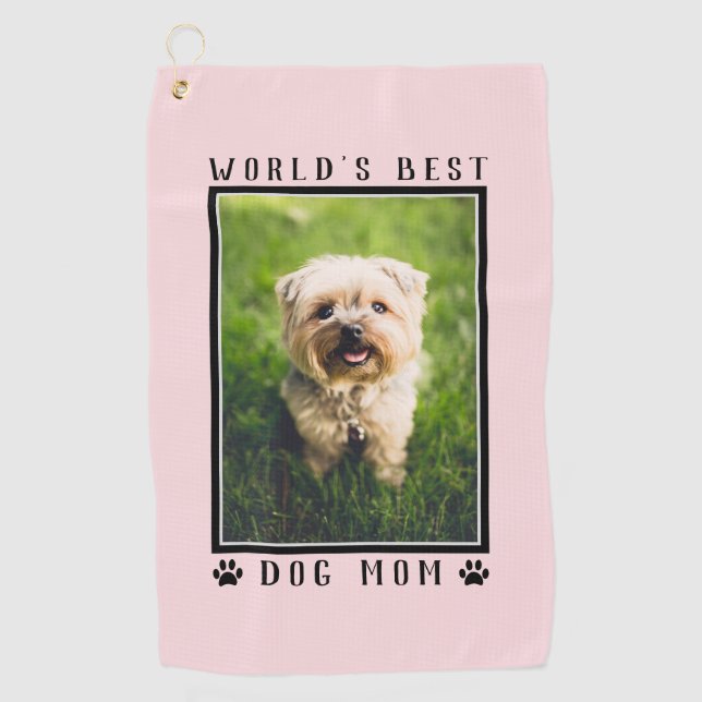 Pink World's Best Dog Mum Paw Prints Pet Photo Golf Towel (Front)
