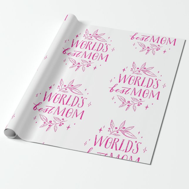 pink worlds best mum mothers day wrapping paper (Unrolled)
