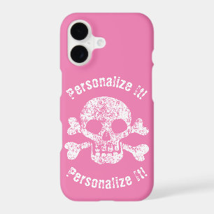Pink Worn Skull and Crossbones