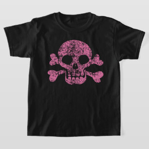 Pink Worn Skull and Crossbones T-Shirt