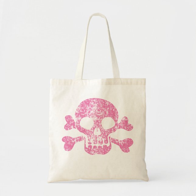 Pink Worn Skull and Crossbones Tote Bag (Front)