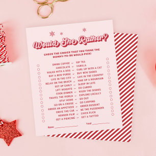 Pink Would She rather Christmas Baby Shower Game