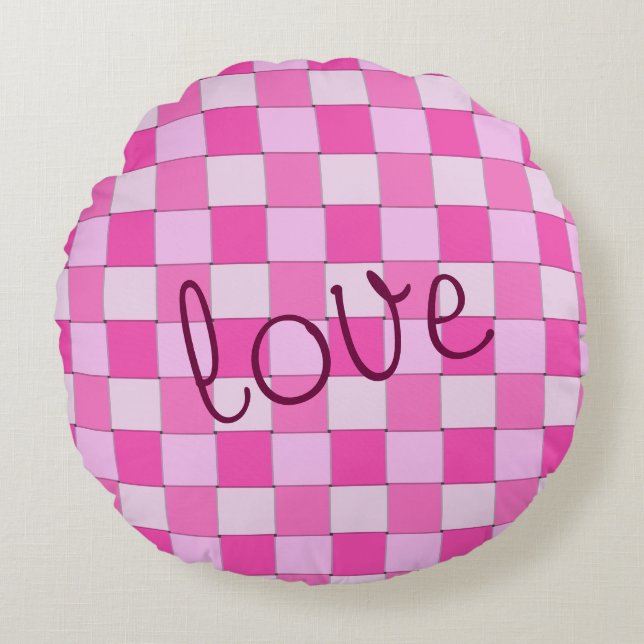 Pink Woven Pattern with Love Round Cushion (Front)