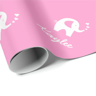 Pink wrapping paper with cute baby elephant