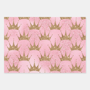 Pink Wrapping Paper with golden crowns