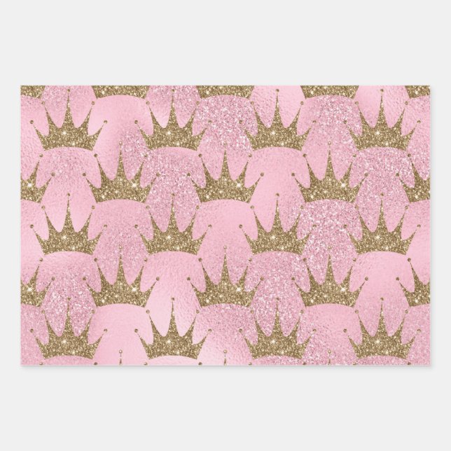 Pink Wrapping Paper with golden crowns (Front)