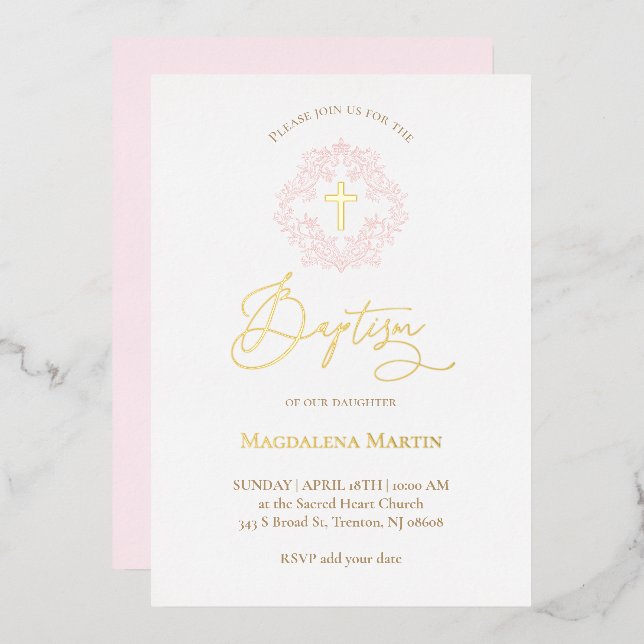 pink wreath Baptism  (Front/Back)