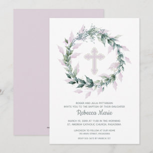 Pink Wreath Baptism Invitations