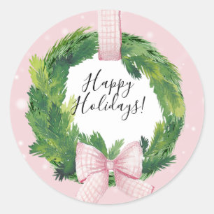Pink Wreath Christmas Holiday Gift Label Sticker