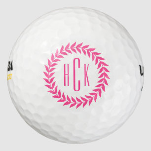 Pink Wreath Custom Monogram Golf Balls