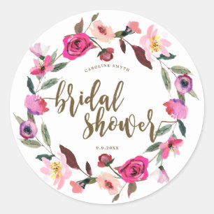 pink wreath floral bridal shower favours sticker