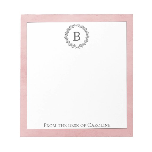 Pink Wreath Monogram Notepad (Front)