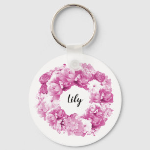 Pink Wreath Personalised Bridesmaid Keychain