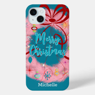 Pink Wreath Retro Christmas iPhone 15 Mini Case