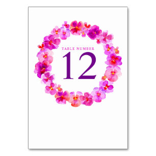 Pink wreath watercolor flower art table numbers