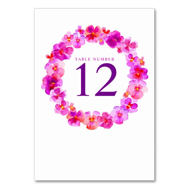 Pink wreath watercolor flower art table numbers (Back)
