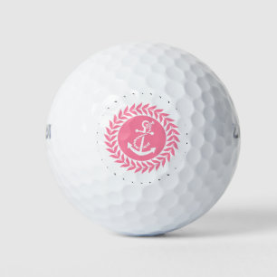 Pink Wreath & White Nautical Anchor Golf Balls