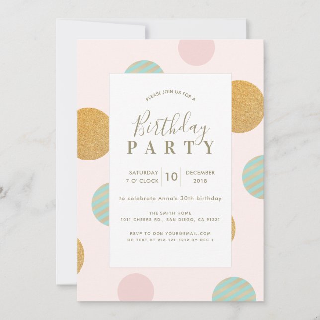 Pink x Gold Polka Dot Birthday Party Invitation (Front)