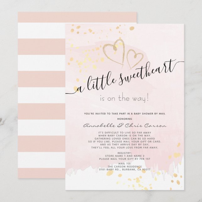 Pink x Gold Sweetheart Baby Showerby Mail Invitation (Front/Back)