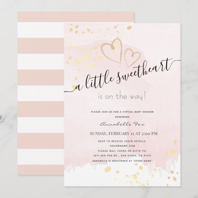 Pink x Gold Sweetheart Virtual Baby Shower Invitation (Front/Back)