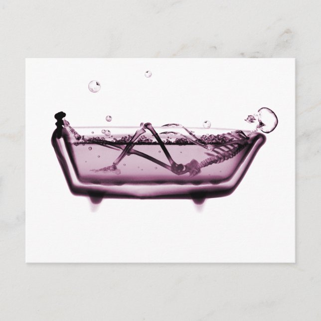 Pink X-Ray Skeleton in Bath Tub Postcard (Front)