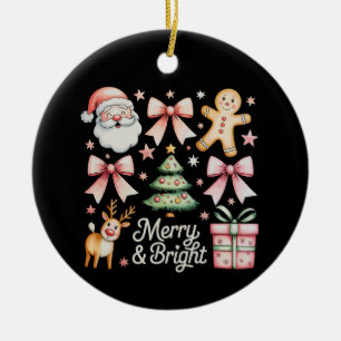 Pink Xmas Bow Christmas Tree Santa Gingerbread Ceramic Tree Decoration