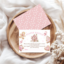 Pink Xmas Cookie Baby Shower Diaper Raffle Card