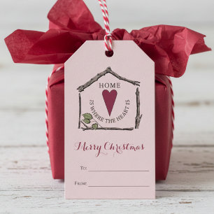 Pink Xmas Home is Where the Heart Is TO FROM Gift Tags
