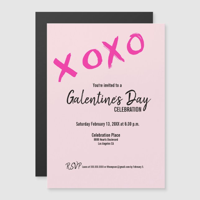 Pink Xoxo Custom Galentine's Party Magnetic Invitation (Front/Back)