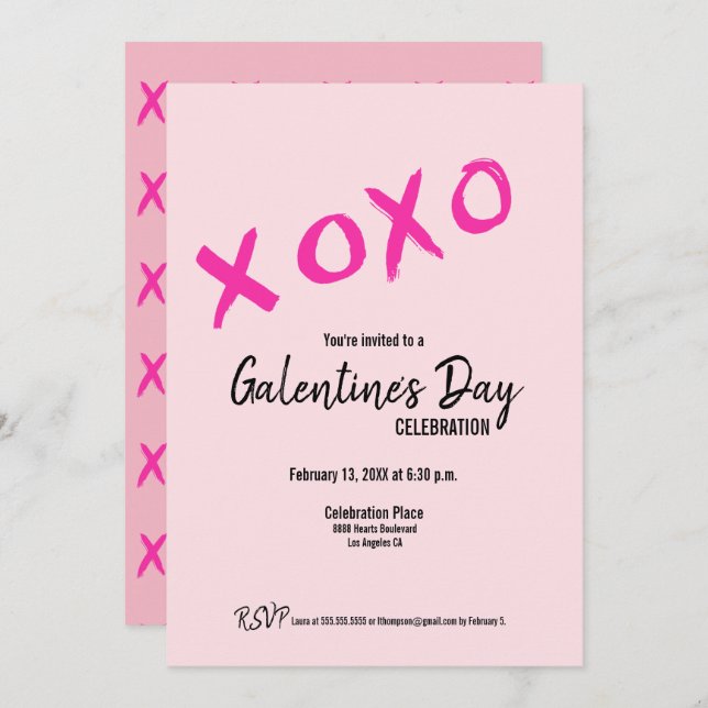 Pink XOXO Cute Galentine's Day Party Invitation (Front/Back)